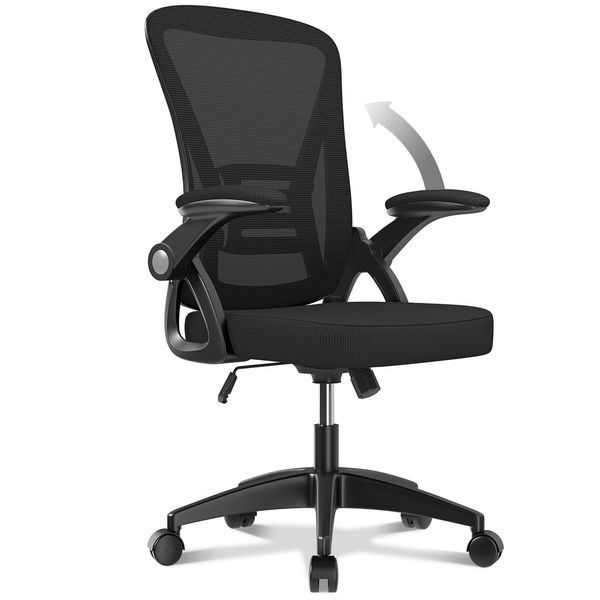 Sedia Da Ufficio - Sedile Ergonomico Naspaluro - Poltrona Con Bracciolo Ribaltabile A 90° - Supporto Lombare - Regolabile In Altezza-image