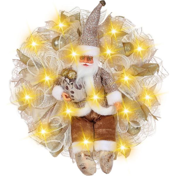 Ghirlanda Natalizia Con Babbo Natale, 18 Pollici, Ghirlanda Natalizia Per Decorazioni Natalizie Interne Ed Esterne, Accessori Per Feste-image
