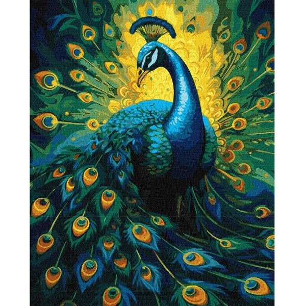Pittura Con Cornice Quadri Da Dipingere - Pavone Elegante 40X50 Cm-image