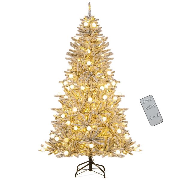 Costway Albero Di Natale Artificiale Da 180 Cm Con Neve, 250 Led Bianchi Caldi, 51 Luci A Sfera, Telecomando E Timer, Albero Di Natale, Albero Di Natale Di Natale-image