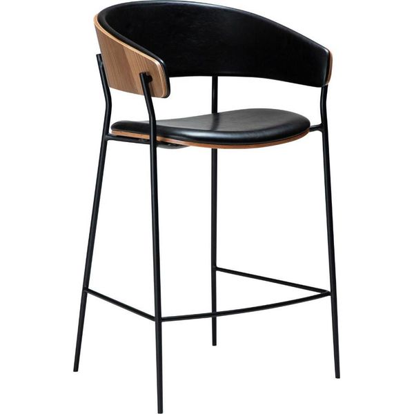 (Set Di 2) Sedia Da Banco Crib Dan-Form Con Braccioli Impiallacciati In Noce, Similcuoio Nera Pu.-image