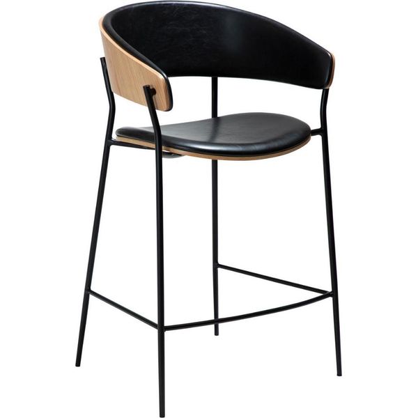 (Set Di 2) Sedia Da Banco Crib Dan-Form Con Braccioli Impiallacciati In Rovere, Similcuoio Nera Pu.-image