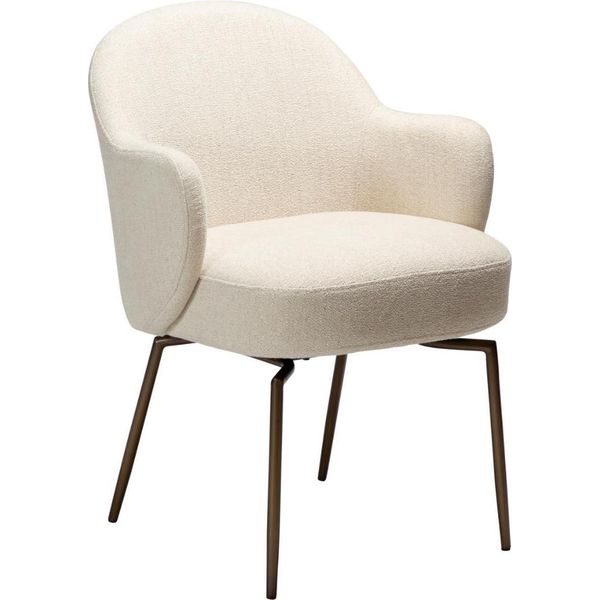 Sedia Da Pranzo Bae Dan Con Braccioli, Base Girevole Bouclé Beige.-image