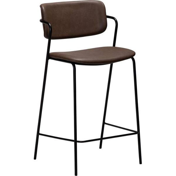 (Set Di 2) Sedia Da Banco Zed Dan-Form Con Braccioli In Pelle Finta Marrone.-image