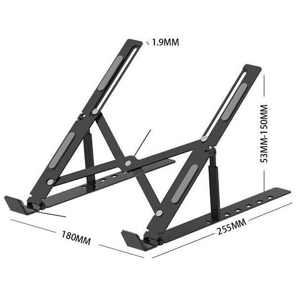 Inf Supporto Per Laptop Pieghevole Acciaio Al Carbonio - Cuscinetto Di Raffreddamento Portatile, 2 Pezzi Nero-image