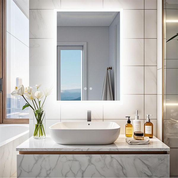 Wisfor Specchio Da Bagno Con Illuminazione Senza Nebbia 50 X 70 Cm, Specchio Da Bagno A Led Specchio Illuminato Specchio Da Parete Con Interruttore A Sfioramento Dimmerabile-image