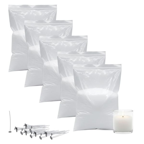 3.05 Cera Di Paraffina Bianca - 5 Kg - Cera Per Candele Con 50 Stoppini (5X 1 Kg)-image