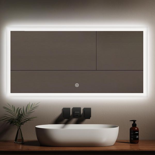 Emke Specchio Da Bagno A Led Con Illuminazione Bianca Fredda 120X60Cm, Specchio Da Bagno Con Interruttore A Sfioramento - Efficienza Energetica-image