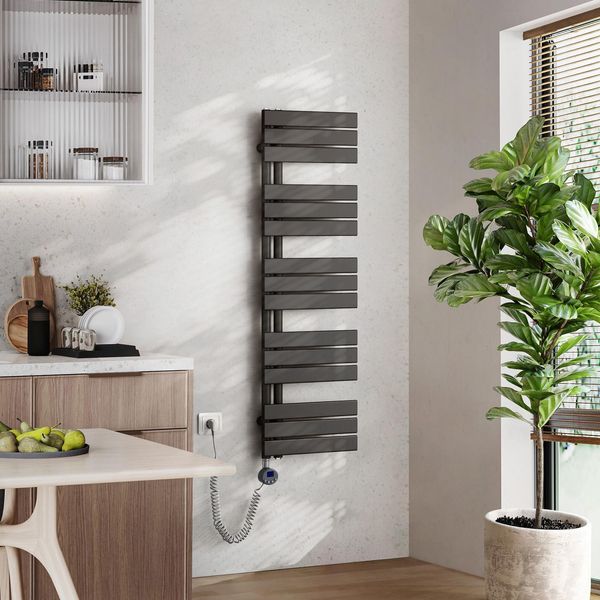 Emke Radiatore Elettrico Da Bagno Con Controllo Tramite App Wi-Fi Termostato Scaldasalviette 1320 X 400 Mm Antracite Portasciugamani 600 W Asciugamani-image