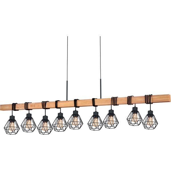 Eglo Pendelleuchte "Townshend 5", Braun (Braun, Schwarz), 9, Leuchten, Schwarz / L150 X H110 X B20 Cm / Aus Holz Und Metall / Retro / Vintage, Pendelleuchte-image