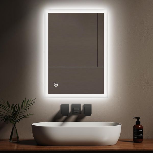 Emke Specchio Da Bagno A Led Con Illuminazione Bianca Fredda 50X70Cm, Specchio Da Bagno Con Interruttore A Sfioramento - Efficienza Energetica-image