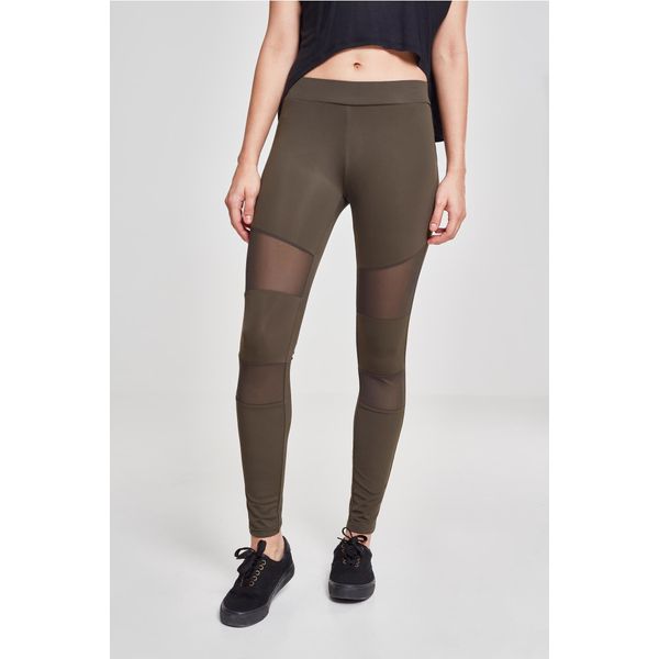 DáMské Leginy Urban Classics Ladies Tech Mesh Leggings Oliva Scuro - 4XL-image