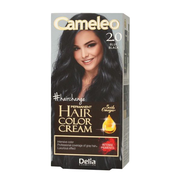Cameleo Crema Colorante Permanente Blu Nero Colore Intensivo E Protezione 5 Oli + Omega Plus Acidi Tintura Professionale Per Capelli Kit Completo 2.0 Blu Nero-image