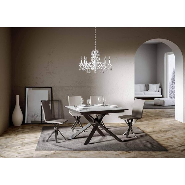 Itamoby - Tavolo Allungabile 120/180X90 Cm Ganty Bianco Frassino - Bordo Antracite Telaio E Gambe Antracite-image