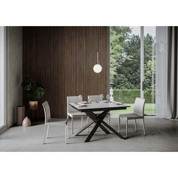 Itamoby - Tavolo Allungabile 120/180X90 Cm Ganty Bianco Spatolato - Bordo Antracite Telaio E Gambe Antracite-image