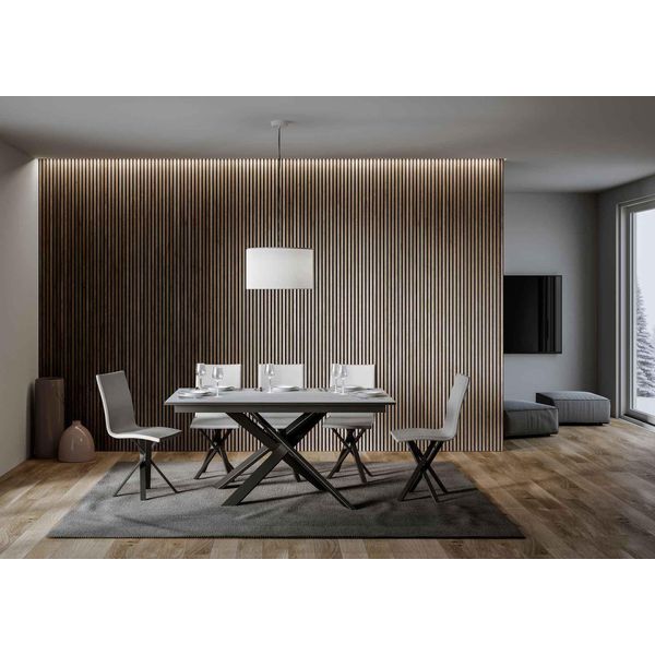 Itamoby - Tavolo Allungabile 160/220X90 Cm Ganty Bianco Frassino - Bordo Antracite Telaio E Gambe Antracite-image