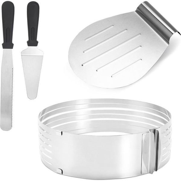 Jiubiaz Set Torta 4 Pezzi In Acciaio Inox - Sollevatore Torta Taglierina Ausilio Di Taglio Per Base Torta - Sollevatore Base Torta Coltello Anello Torta 23-30Cm-image
