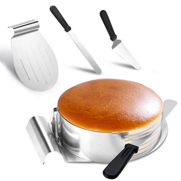 Jopassy Set Per Torte Base 4 Pezzi In Acciaio Inox - Sollevatore Di Torte Aiuto Al Taglio - Sollevatore Di Base Torta Coltello Anello Torta 23-30Cm-image
