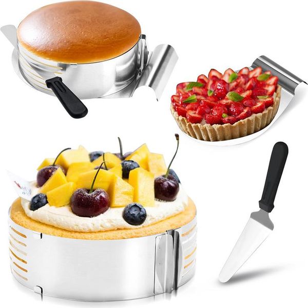 Swanew Base Per Torte Ø23- 30 Cm Set Per Torte Con Coltello Per Torte Accessori Per Torte In Acciaio Inox (Colore: Argento), Quantità: 1 X Set Da 4-image