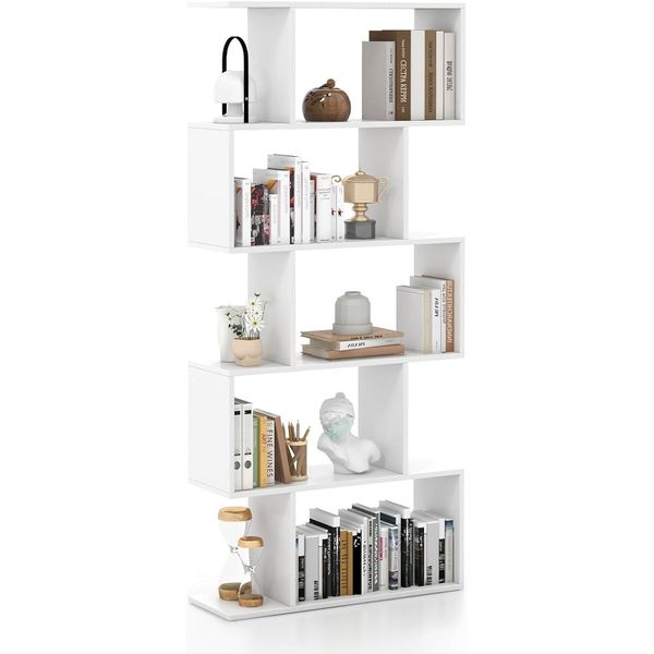 Libreria Costway, Scaffale A 5 Livelli, Scaffale In Legno Per Ufficio, Scaffale Per Archiviazione, Scaffale Divisorio Per Soggiorno, Camera Da Letto, Ufficio, 70 X 23,5 X 158 Cm (Bianco)-image