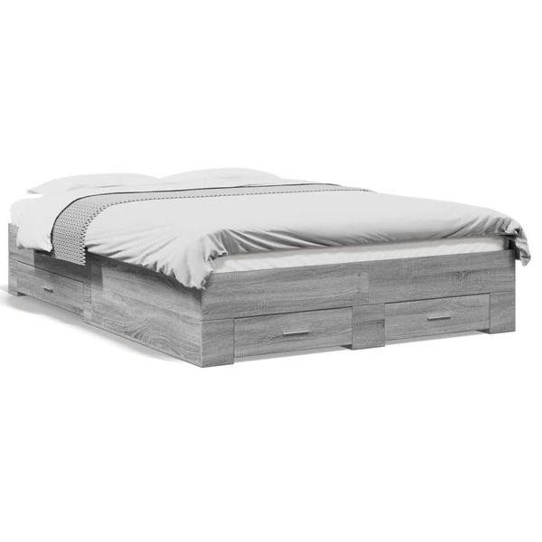 Vidaxl Struttura Letto Con Cassetti Grey Sonoma 135X190 Cm Materiale A Base Di Legno-image