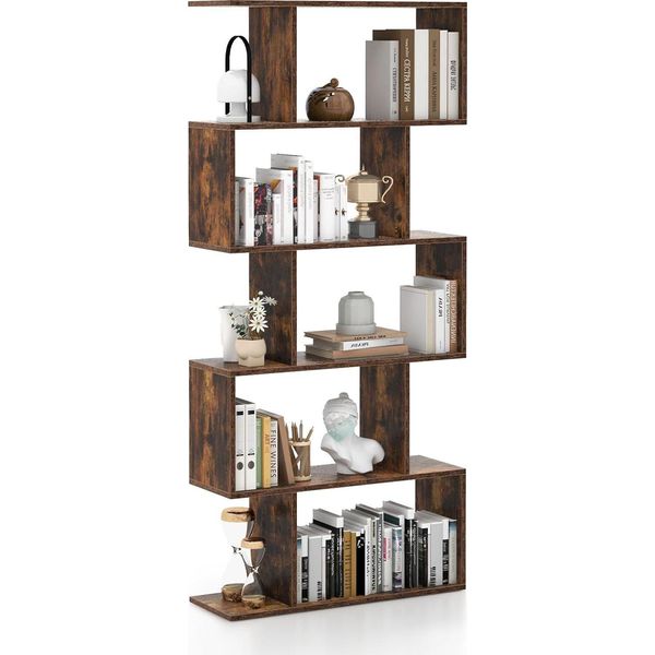 Libreria Costway, Scaffale A 5 Livelli, Scaffale In Legno Per Ufficio, Scaffale Portaoggetti, Scaffale Divisorio Per Soggiorno, Camera Da Letto, Ufficio, 70 X 23,5 X 158 Cm (Marrone Vintage)-image