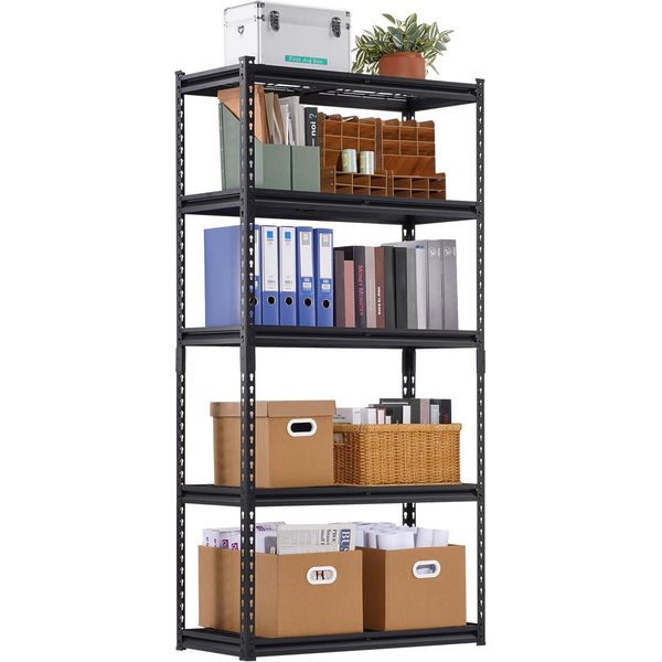 Succebuy Scaffalatura Per Magazzini, 2000 Lbs, Scaffalatura Per Garage A 5 Livelli Per Impieghi Gravosi, 16" D X 36"" L X 72"" H, Scaffalatura Metallica Regolabile Per Scaffalature Industriali, Scaffalatura Per Impieghi Generali, Nera"-image