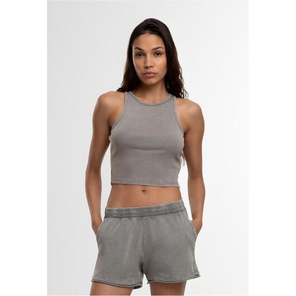 Urban Classics Top Damen Ladies Washed Rib Jersey Cropped Top Grau Xs-image