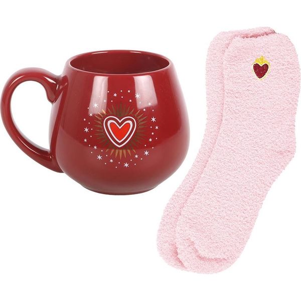 Qualcosa Di Diverso - Set Tazza/Calzino, Sacro Cuore SD10607 (Taglia Unica) (Rosso/Rosa)-image
