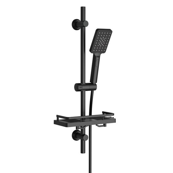 Joho Colonna Doccia In Acciaio Inox ,70Cm Asta Doccia Saliscendi Con Doccetta A 3 Getti, Supporto Per Soffione Doccia Tubo Per Bagno Rettangolare Nero-image