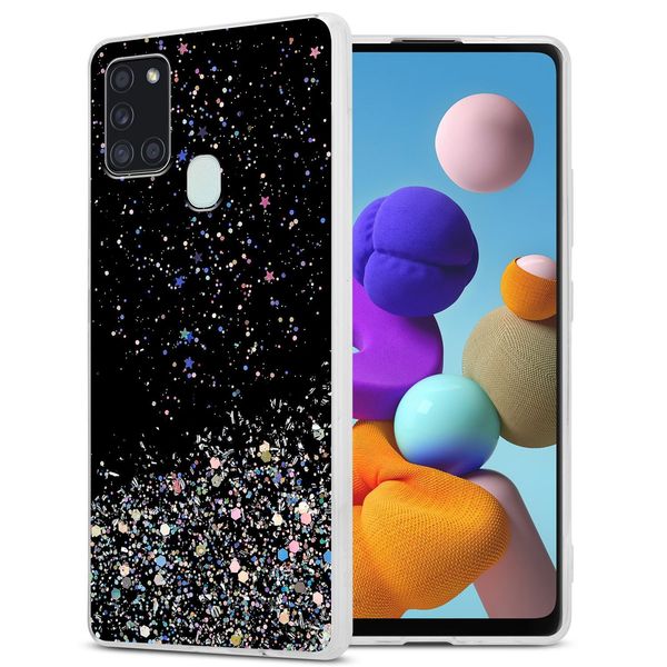 Cadorabo Cover Per Samsung Galaxy A21S Cover Protettiva In Nero Custodia Per Telefono Cellulare Tpu Case Glitter Cover Glitter-image