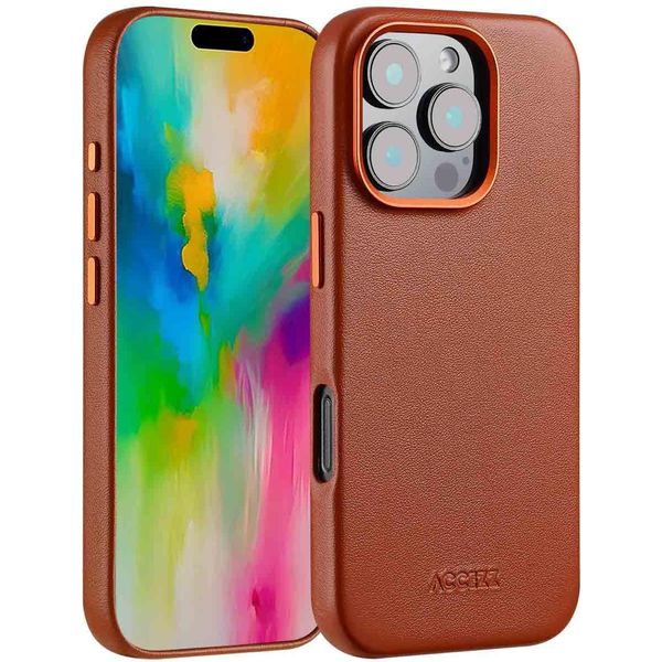 Cover Per Iphone 16 Pro - Vera Pelle - Custodia Rigida/Copertina Posteriore Accezz - Marrone-image