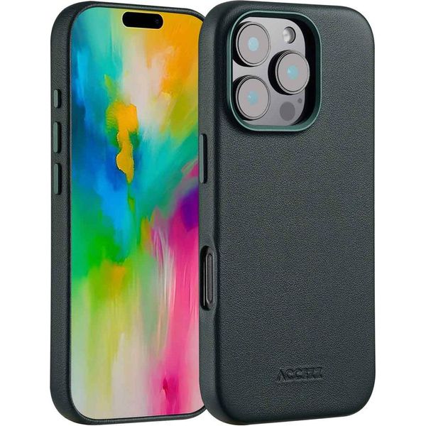 Custodia Per Iphone 16 Pro - Vera Pelle - Custodia Rigida/Cover Accezz - Verde Scuro-image