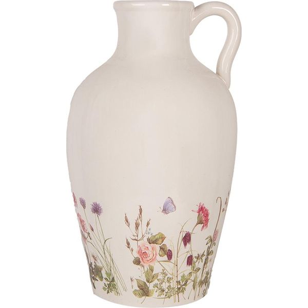 Caraffa Decorativa Clayre & Eef Ø 30X50 Cm Fiori In Ceramica Rosa Beige-image