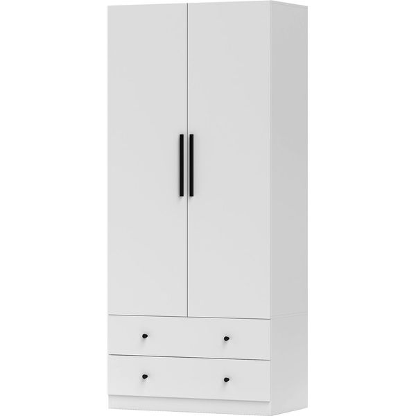 Armadio Bianco A Due Ante Con Asta Appendiabiti E Cassettiera-image