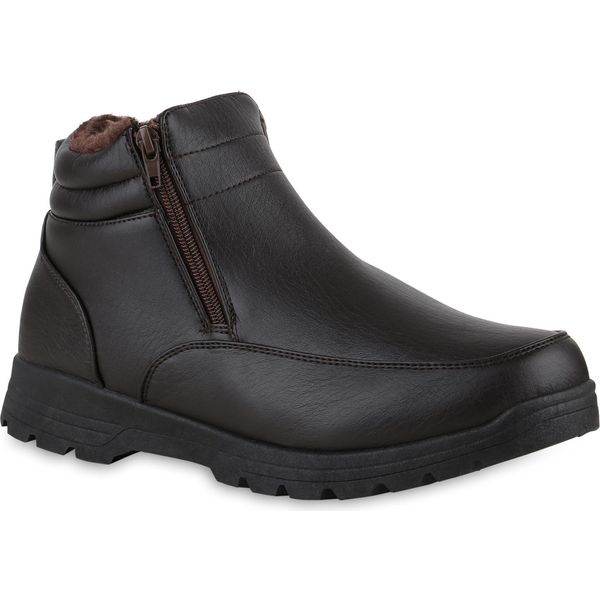 Van Hill Uomo Stivali Invernali Foderati Caldi Stivali Scarpe Pelliccia Ecologica 840006, Colore: Marrone Scuro, Taglia: 46-image