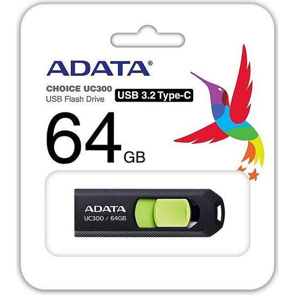 Adata Adata UC300 Unità Flash Usb 64 Gb Usb Type-C 3.2 Gen 1 (3.1 Gen 1) Nero, Verde-image