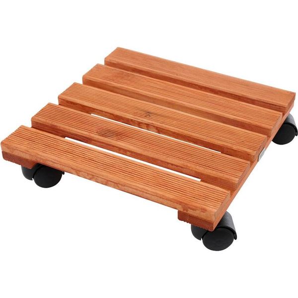Carrello Portapiante Quadrato In Legno, Diametro 38 Cm 38 X 38 Cm, Marrone, Per Esterni-image