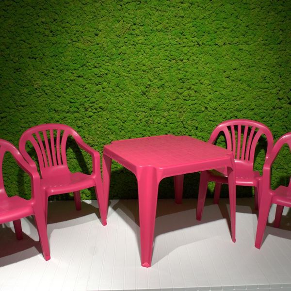 Bambini Monoblocco Set Rosa 4X Sedia Sedia Baby 1Xtable Tavolo-image