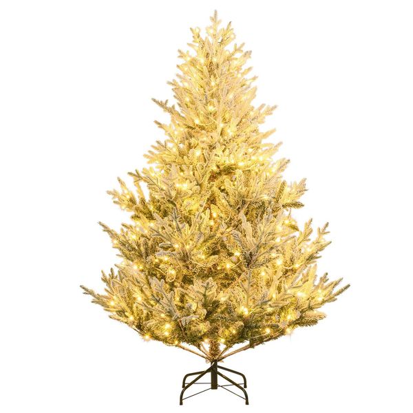 Costway Albero Di Natale Artificiale 180Cm Con Neve, Albero Di Natale Con Led Bianco Caldo, 13 Modalità, Timer E Luminosità Regolabile-image