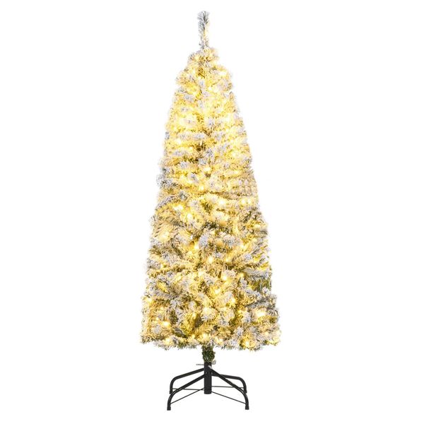 Costway Albero Di Natale Artificiale 150 Cm, Albero Di Natale A Matita Con 180 Led Bianchi Caldi, Neve E 8 Modalità, Albero Di Natale Stretto, Albero Di Natale Artificiale-image