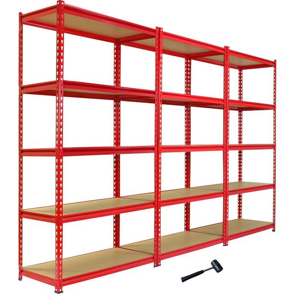 3X Scaffalatura Per Carichi Pesanti Scaffalatura Per Magazzini Scaffalatura Per Officina Scaffalatura Per Cantine Scaffalatura Plug-In Rosso-image