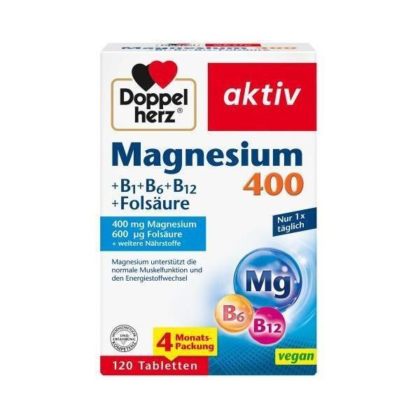 Doppio Cuore Magnesio 400+B1+B6+B12+Acido Folico Compresse 120 Capsule-image