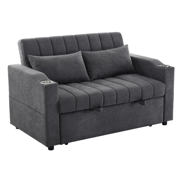 Divano Moderno Multifunzionale, Divano Letto, Divano Letto Con Funzione Di Letto, Divano Doppio Con Schienale Regolabile, Con Portabicchieri E Cuscini-image