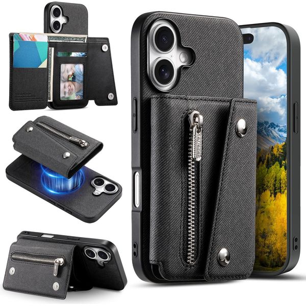 Inf Custodia Portafoglio Magnetica Nera Per Iphone 17 Pro Max - Porta Carte, Supporto, Antiurto-image