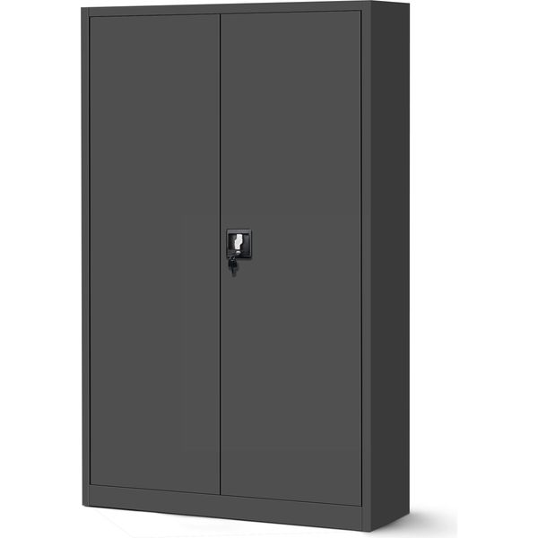 Armadio In Lamiera Xxl Armadio Per Ufficio Armadio Per Archiviazione Armadio In Metallo Ante A Battente Lamiera D'acciaio Verniciatura A Polvere 185 Cm X 115 Cm X 40 Cm Colore: Antracite-image