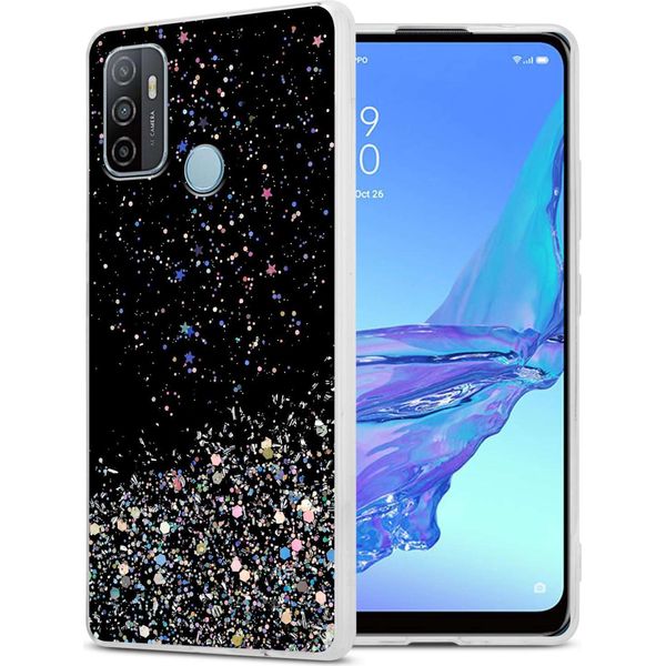 Custodia Cadorabo Per Oppo A53 In Nero Con Glitter Custodia Protettiva In Silicone Tpu Flessibile Con Glitter Scintillanti Custodia Cover Per Telefono Cellulare-image