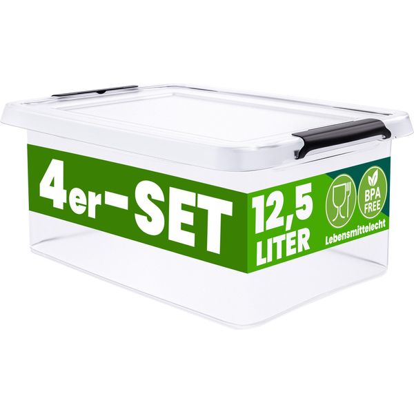 Deuba® 4X Contenitore Trasparente 12,5L Con Coperchio Bpa Free Scatole Impilabili Scatola Organizer Cucina Congelatore Contenitori Plastica Box-image