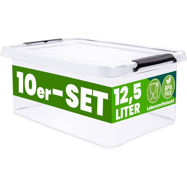 Deuba® 10X Contenitore Trasparente 12,5L Con Coperchio Bpa Free Scatole Impilabili Scatola Organizer Cucina Congelatore Contenitori Plastica Box-image