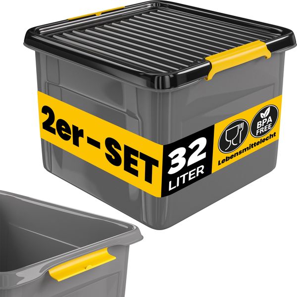 Monzana® 2X Contenitore Con Coperchio 32L Bpa Free Chiusura A Scatto Scatole Impilabili Scatola Organizer Cantina Garage Contenitori Plastica Box-image